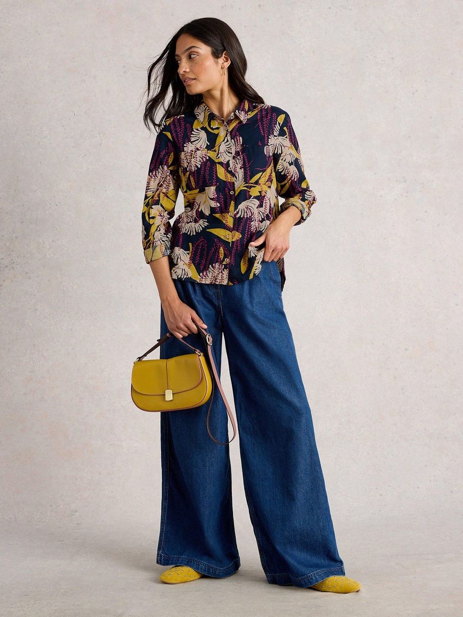 Bestickte Baumwollbluse mit Viereck-Muster