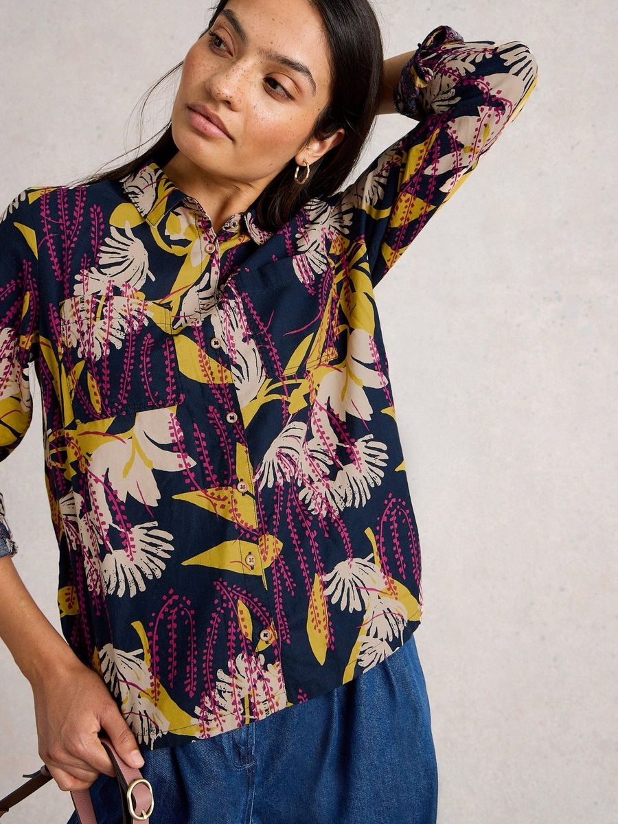 Bestickte Baumwollbluse mit Viereck-Muster