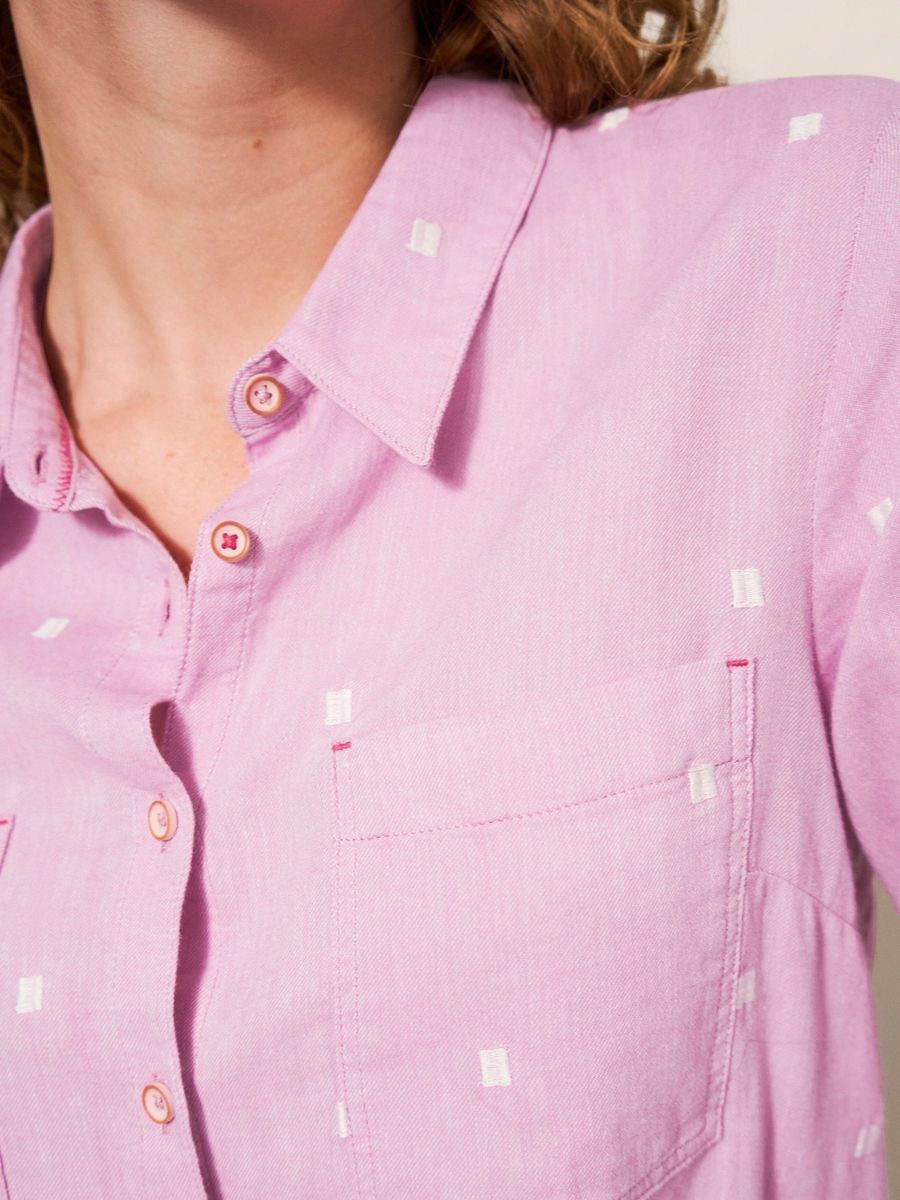 Bestickte Baumwollbluse mit Viereck-Muster