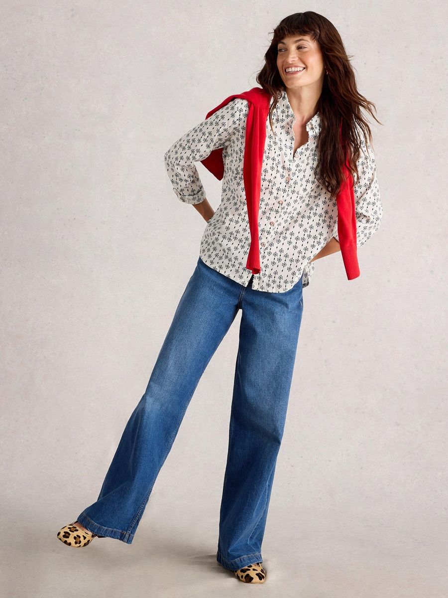 Bestickte Baumwollbluse mit Viereck-Muster