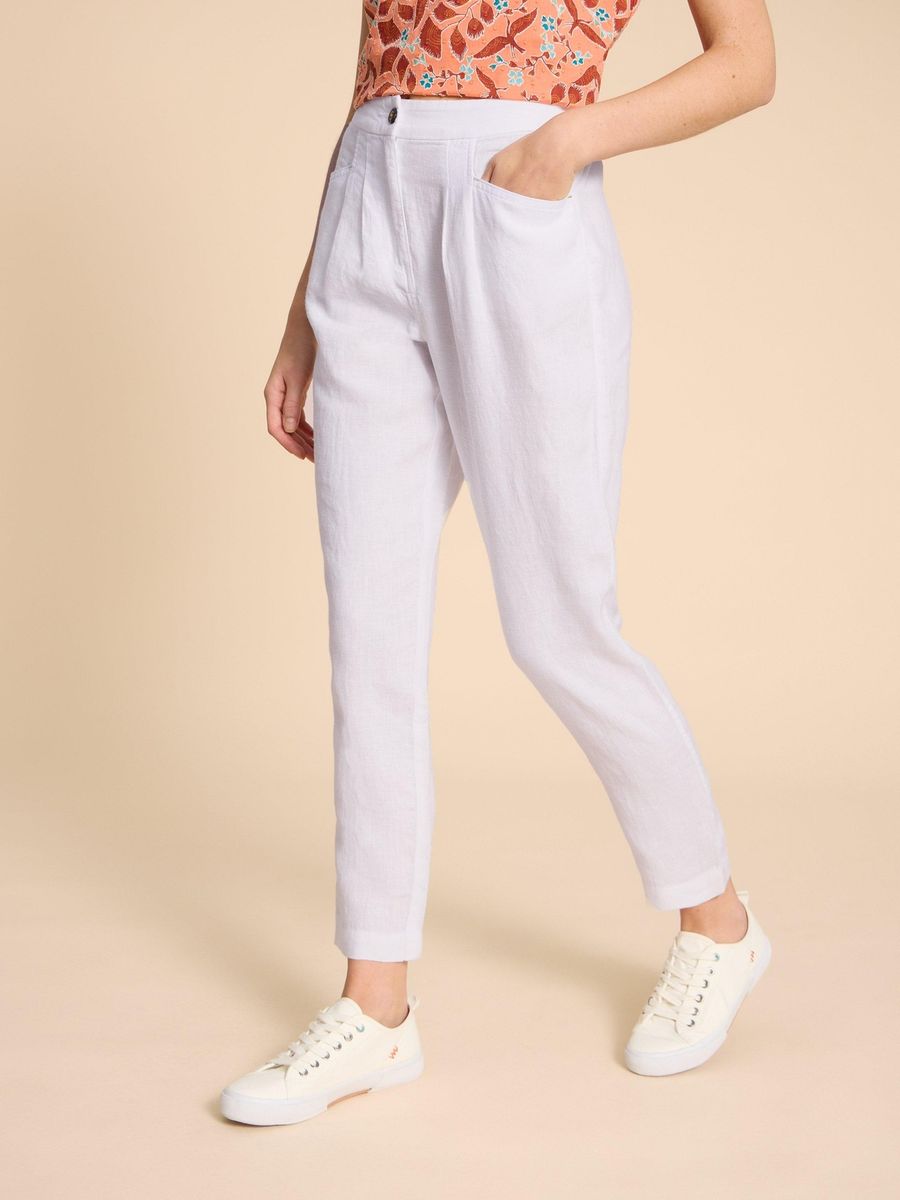 Schmal zulaufende Leinenhose mit Bundfalten