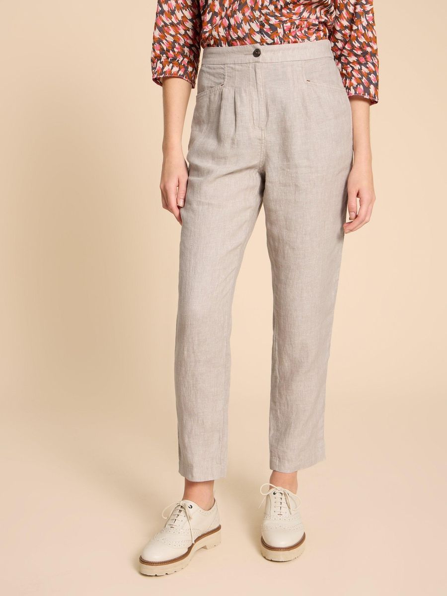 Schmal zulaufende Leinenhose mit Bundfalten