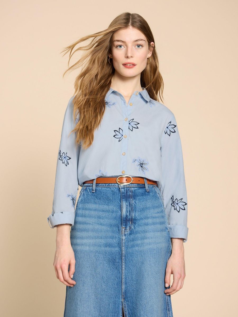 Baumwollbluse mit floraler Stickerei