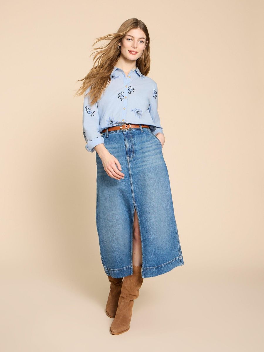 Baumwollbluse mit floraler Stickerei