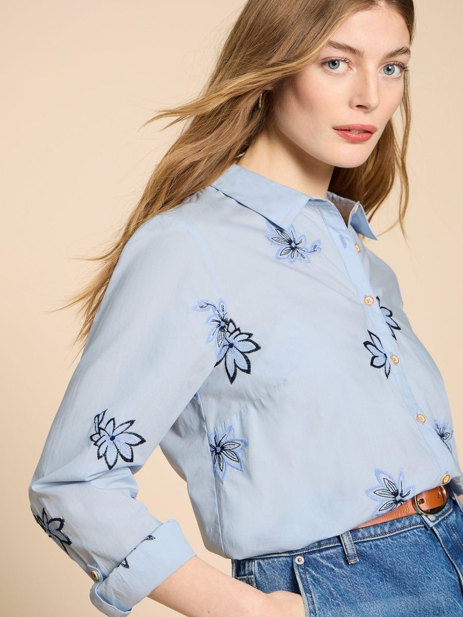 Baumwollbluse mit floraler Stickerei