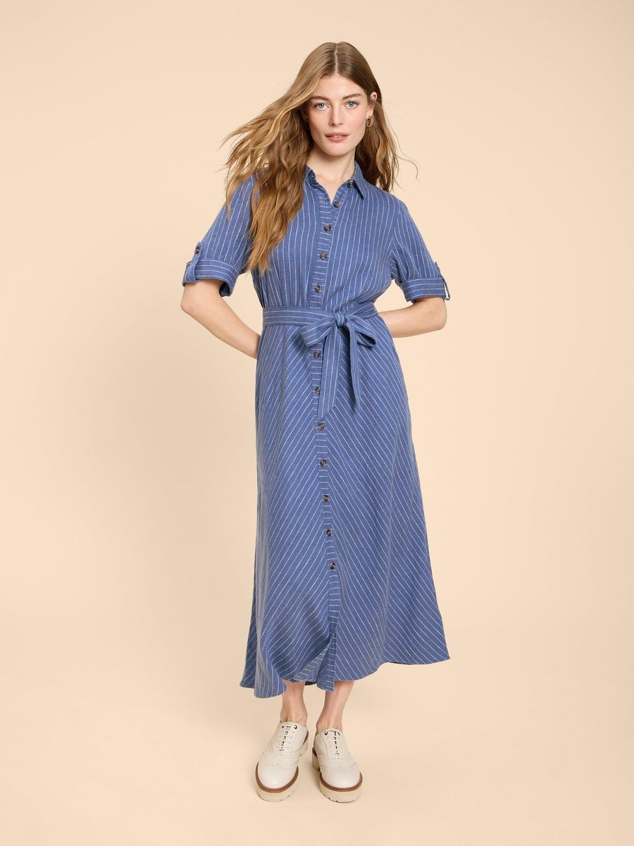 Gestreiftes Blusenkleid aus Leinenmischung