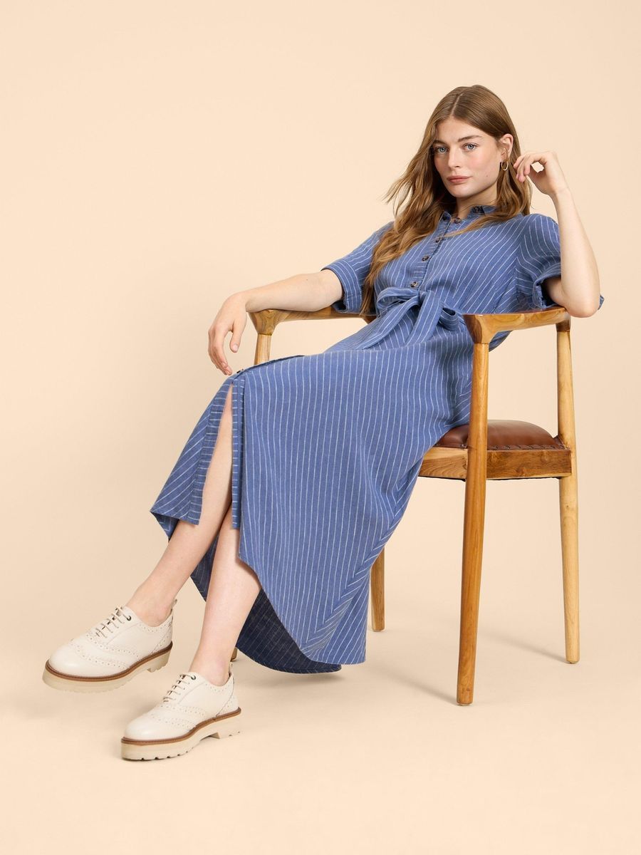 Gestreiftes Blusenkleid aus Leinenmischung
