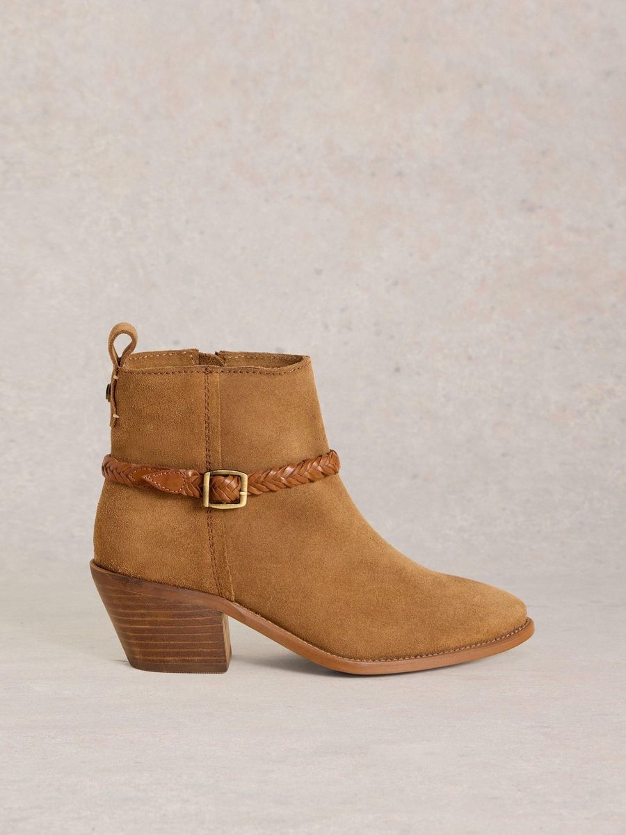 Wildlederstiefeletten mit geflochtenem Riemen
