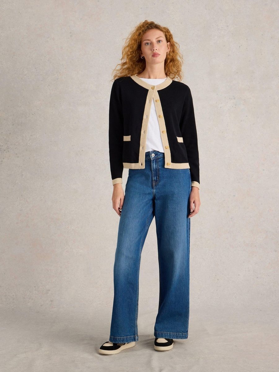Klassischer Strickcardigan mit Kontrastbordüre