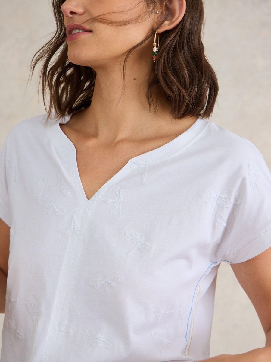 T-Shirt mit Libellen-Stickerei