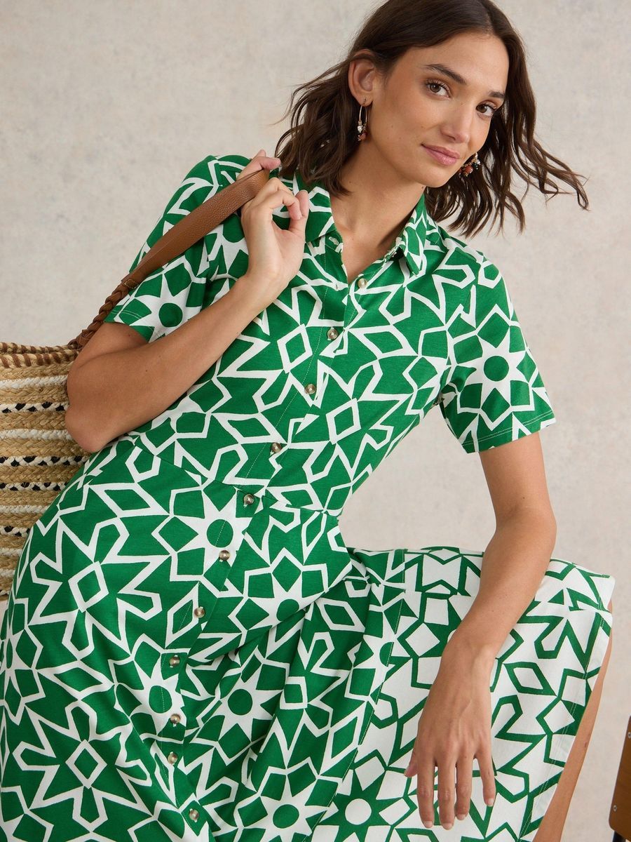 Jersey-Blusenkleid mit geometrischem Print