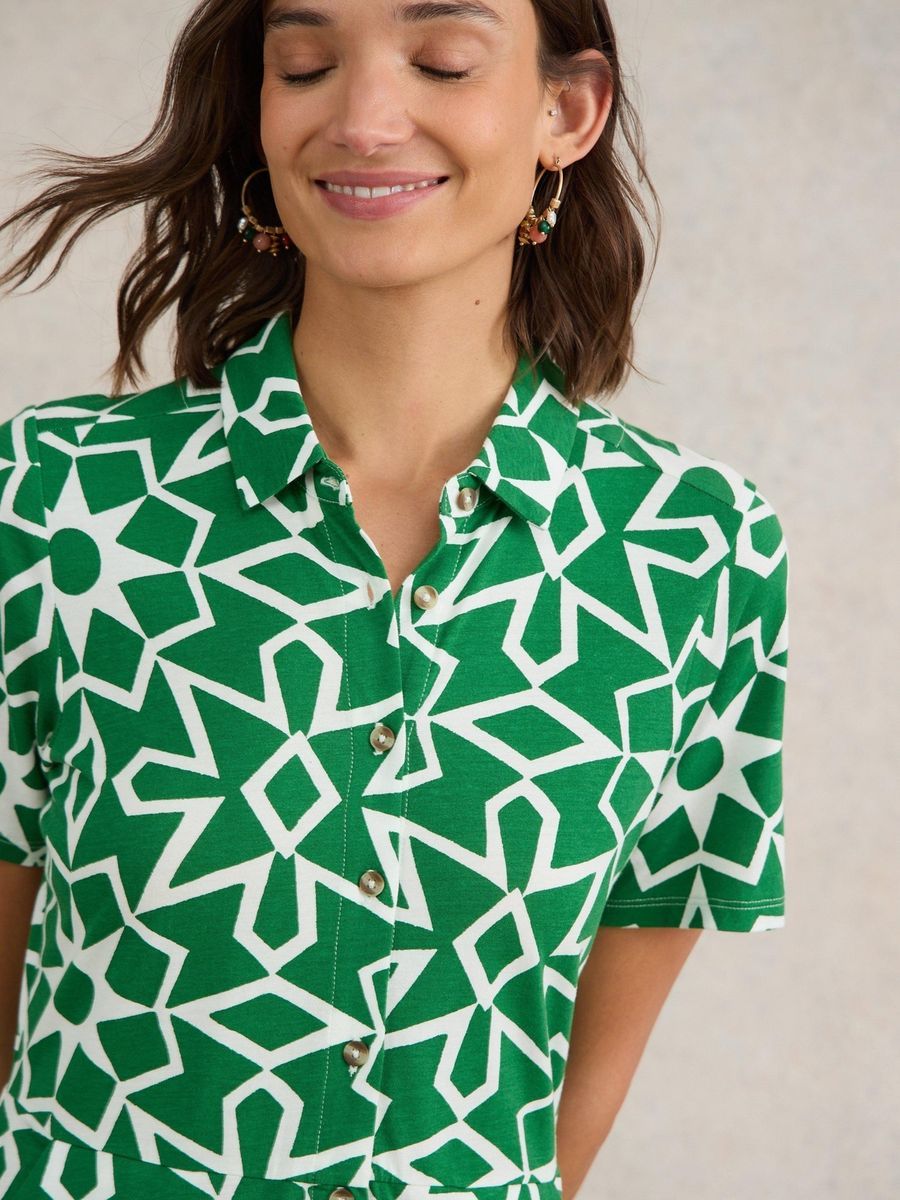Jersey-Blusenkleid mit geometrischem Print