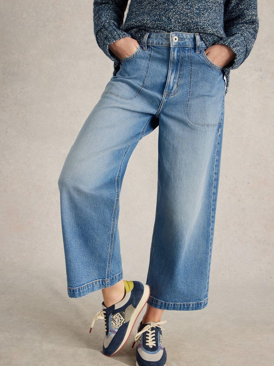 Cropped-Jeans mit weitem Bein