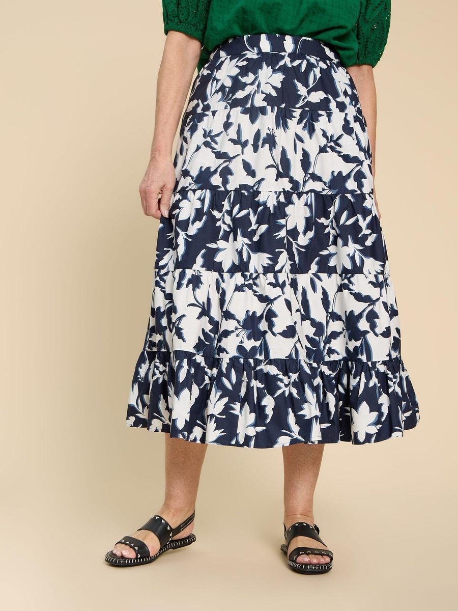 Gestufter Midirock mit Blumenmuster