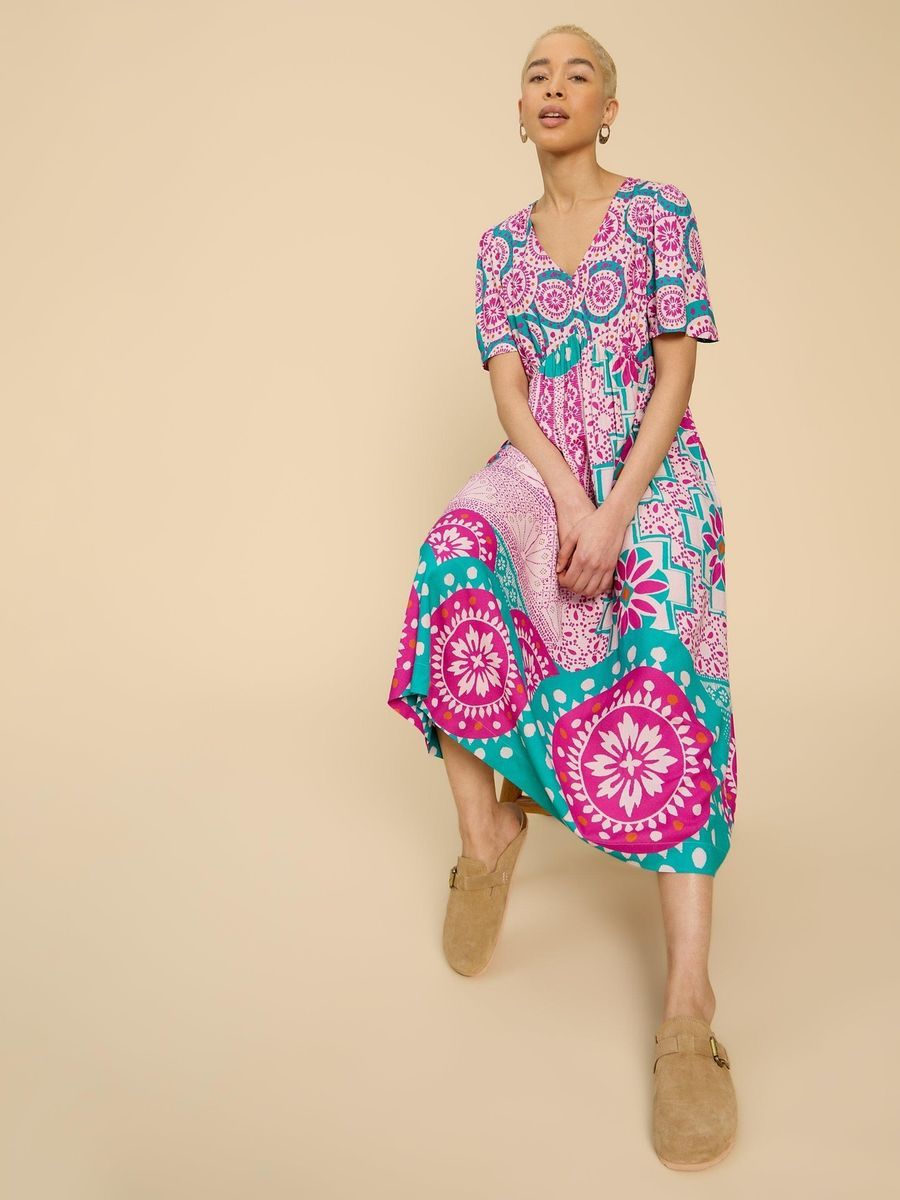 Bohemian Midikleid mit Patchwork-Muster