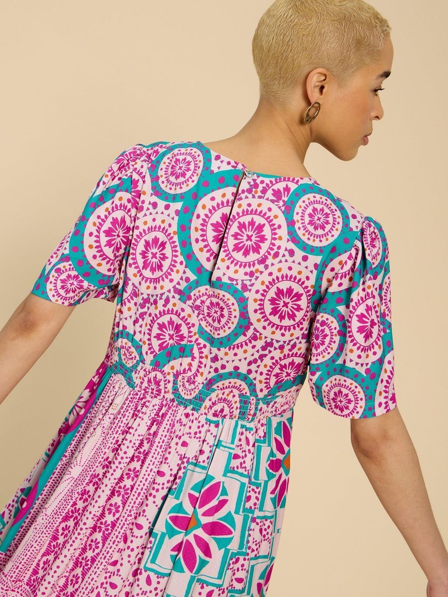 Bohemian Midikleid mit Patchwork-Muster