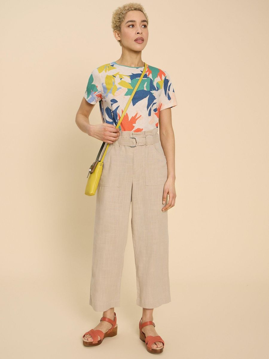 Buntes Baumwoll-T-Shirt mit abstraktem Print
