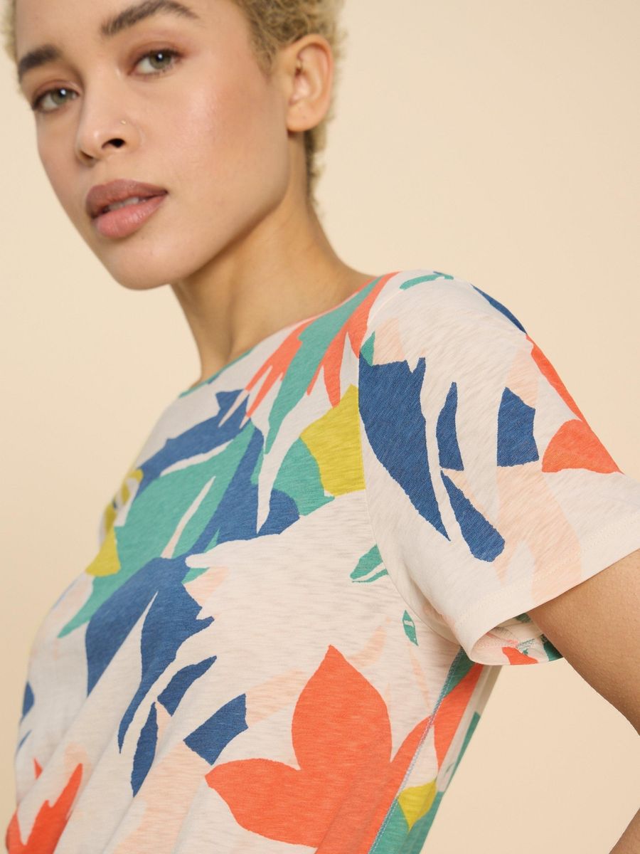 Buntes Baumwoll-T-Shirt mit abstraktem Print