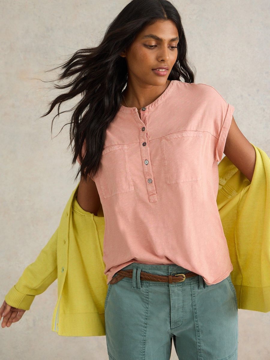 Geknöpfte Jersey-Mix-Bluse