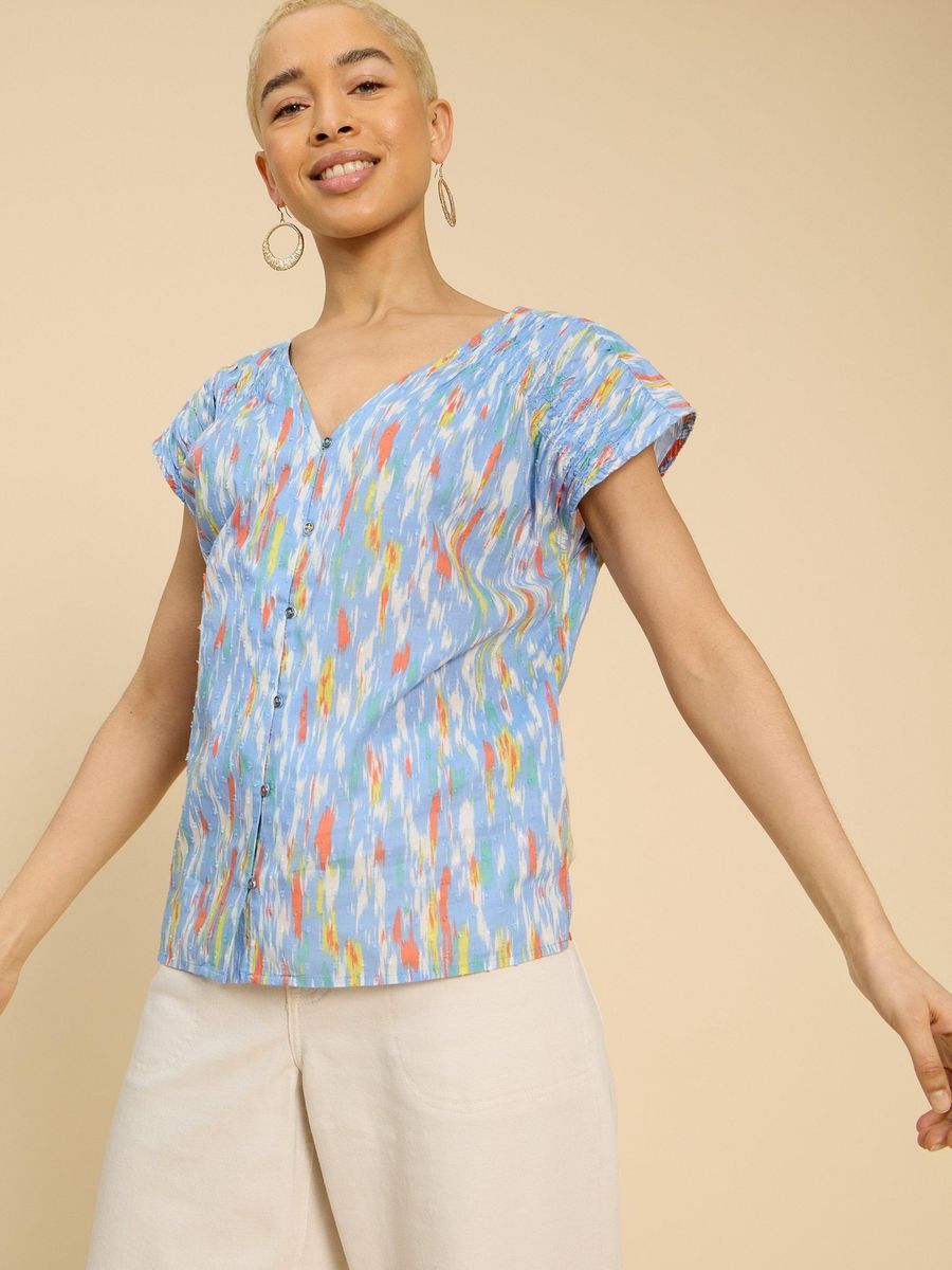 Ärmellose Baumwollbluse mit abstraktem Muster