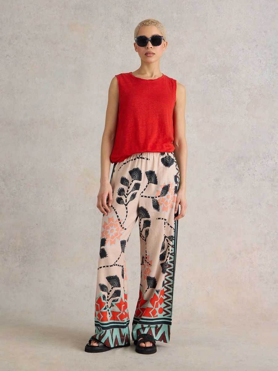 Weite Leinenhose mit Bohemian-Print