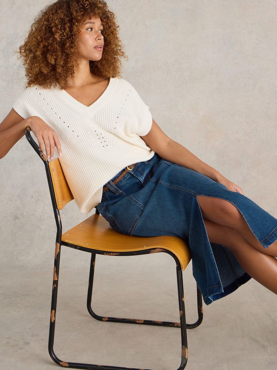 Midi-Jeansrock mit aufgesetzten Taschen