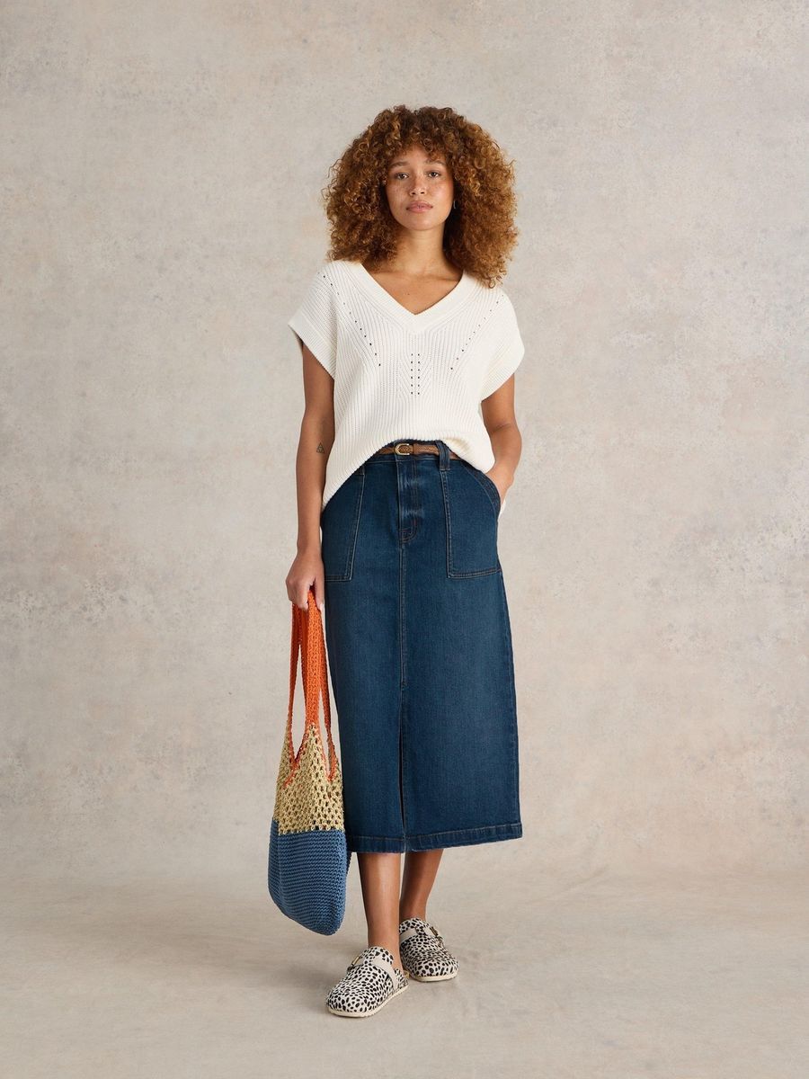 Midi-Jeansrock mit aufgesetzten Taschen