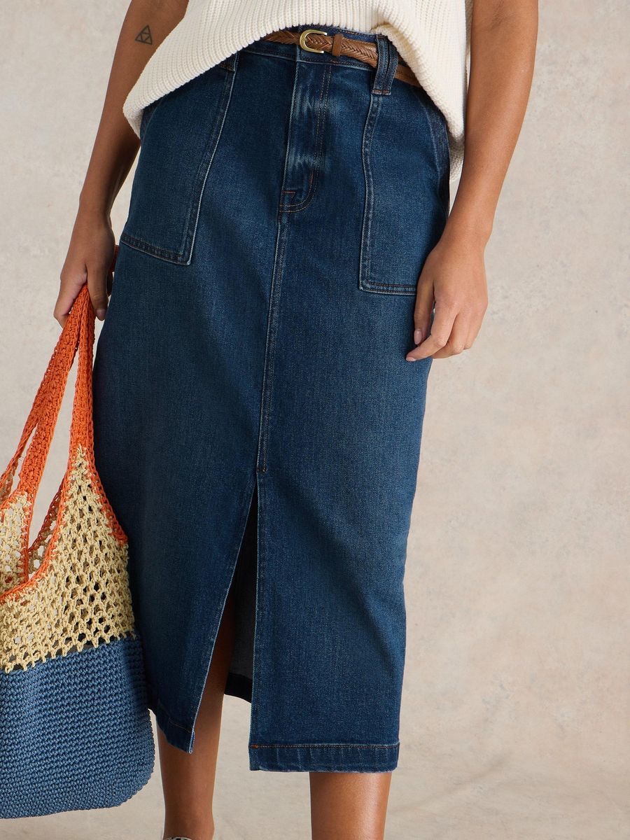 Midi-Jeansrock mit aufgesetzten Taschen