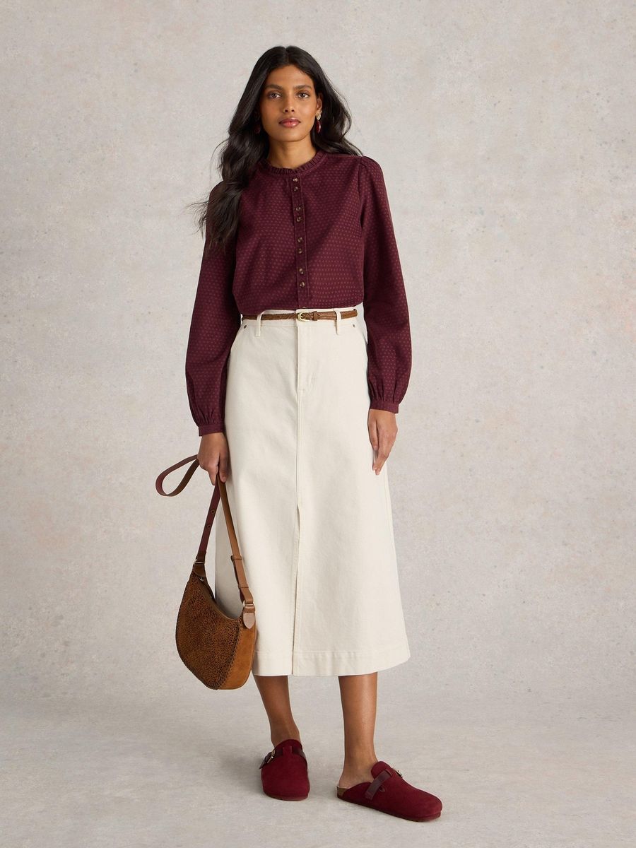 Gepunktete Cordbluse mit Rüschenkragen