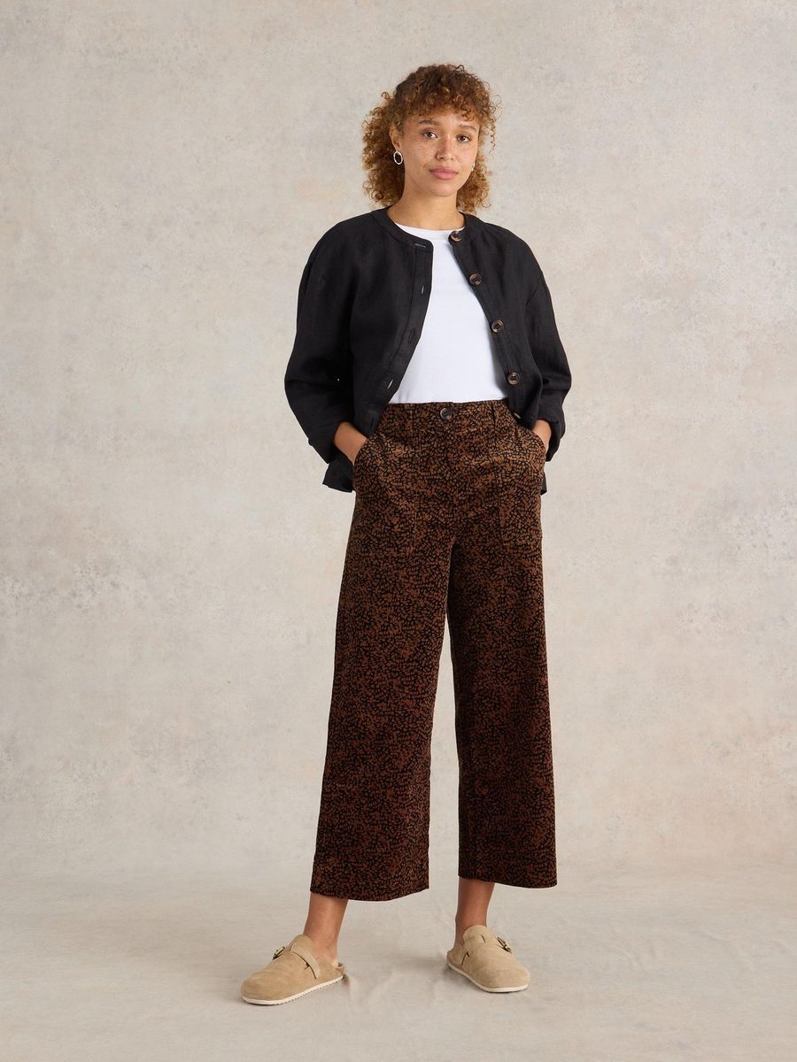 Gemusterte Cord-Culotte mit weitem Bein