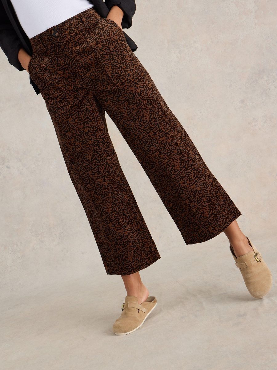 Gemusterte Cord-Culotte mit weitem Bein