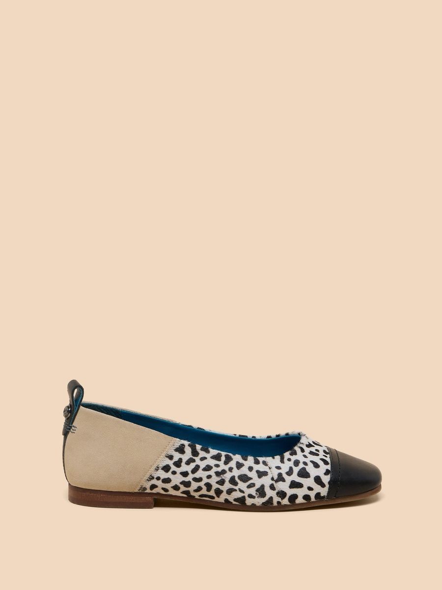 Leder-Ballerinas mit Tiermuster-Mix