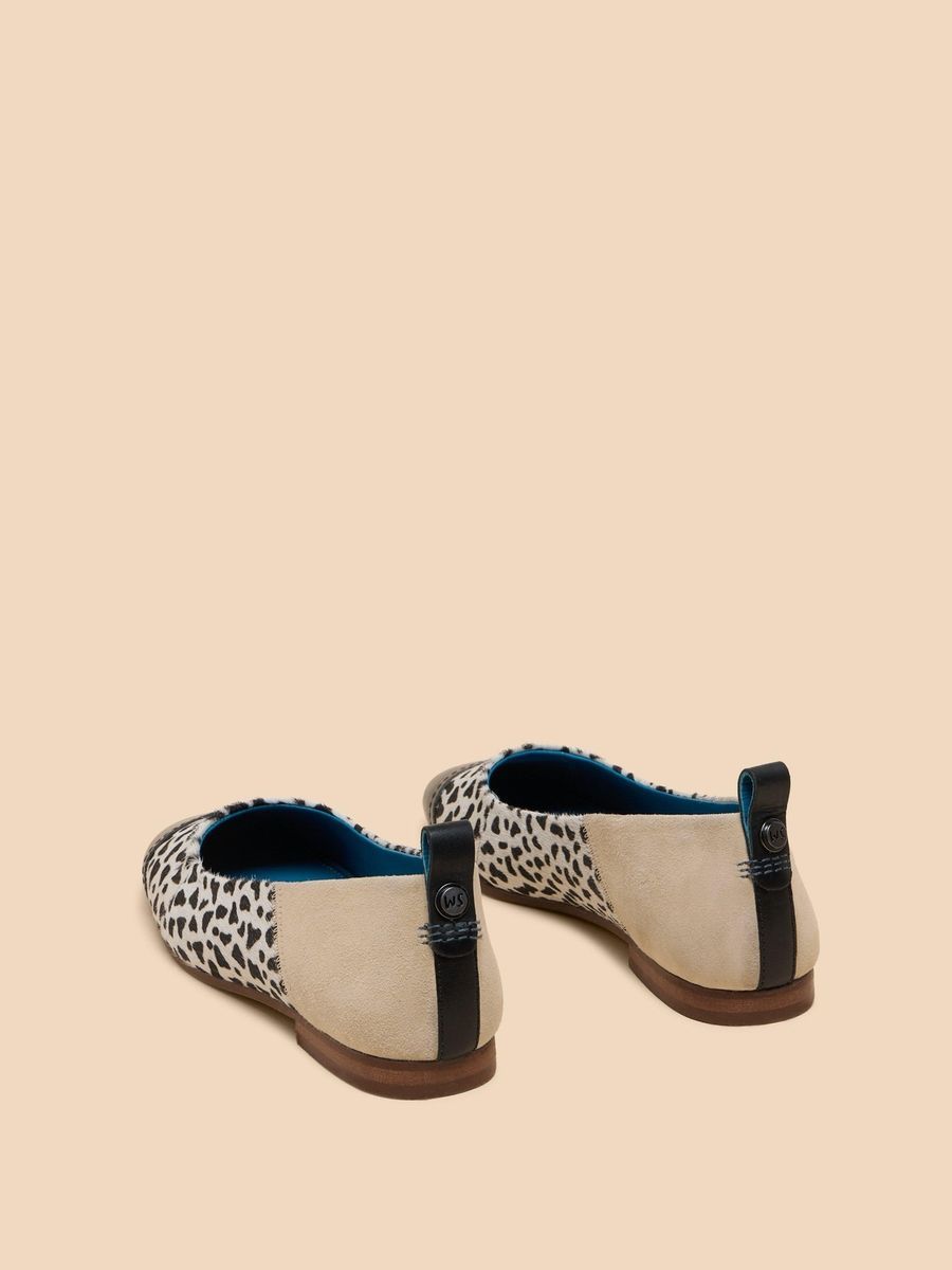 Leder-Ballerinas mit Tiermuster-Mix
