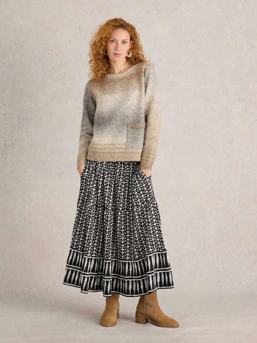 Weicher Ombre-Strickpullover mit Tasche