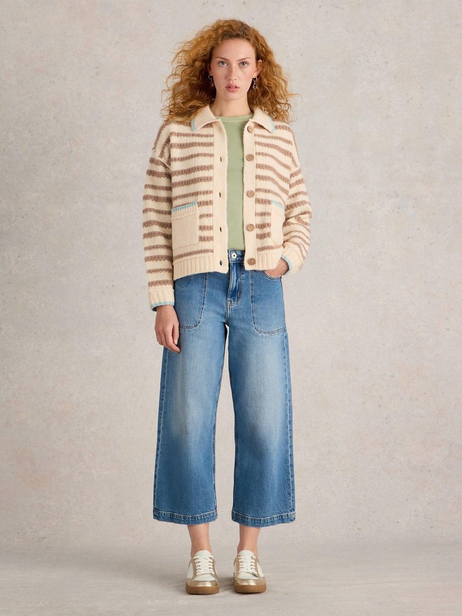 Gestreifte Strickjacke mit Kragen