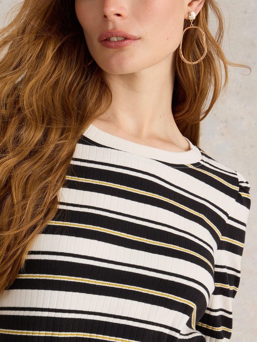 Gestreiftes Rippshirt mit Puffärmeln