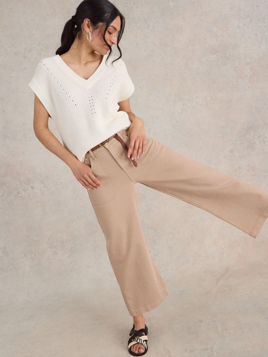 Verkürzte Wide-Leg Denim-Hose