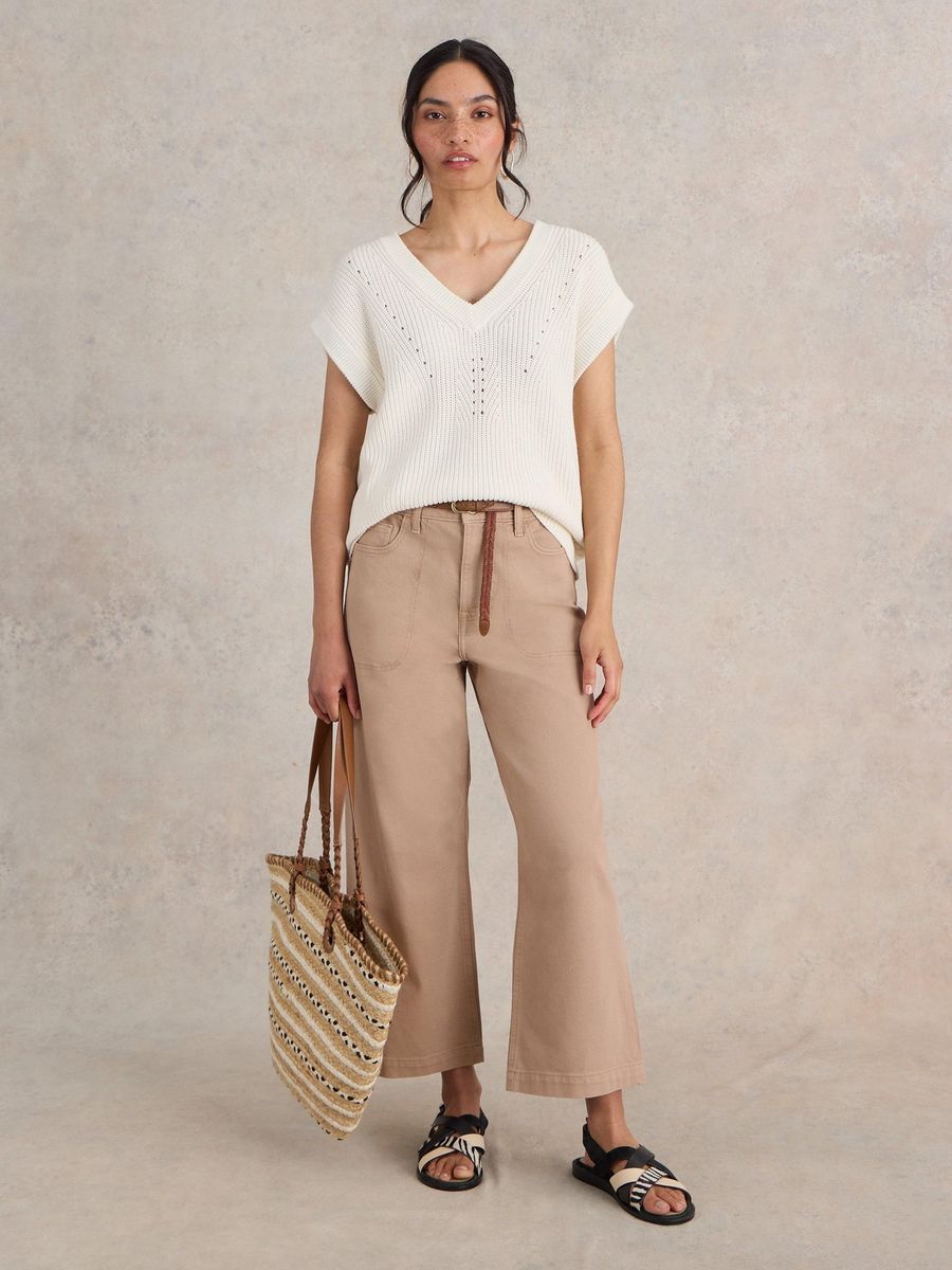 Verkürzte Wide-Leg Denim-Hose