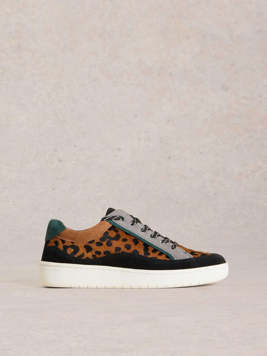 Ledersneaker mit Leopardenmuster-Materialmix