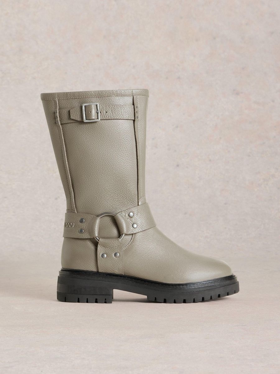 Biker-Boots aus genarbtem Leder