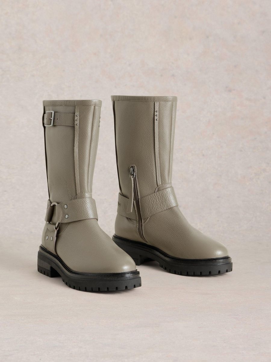 Biker-Boots aus genarbtem Leder