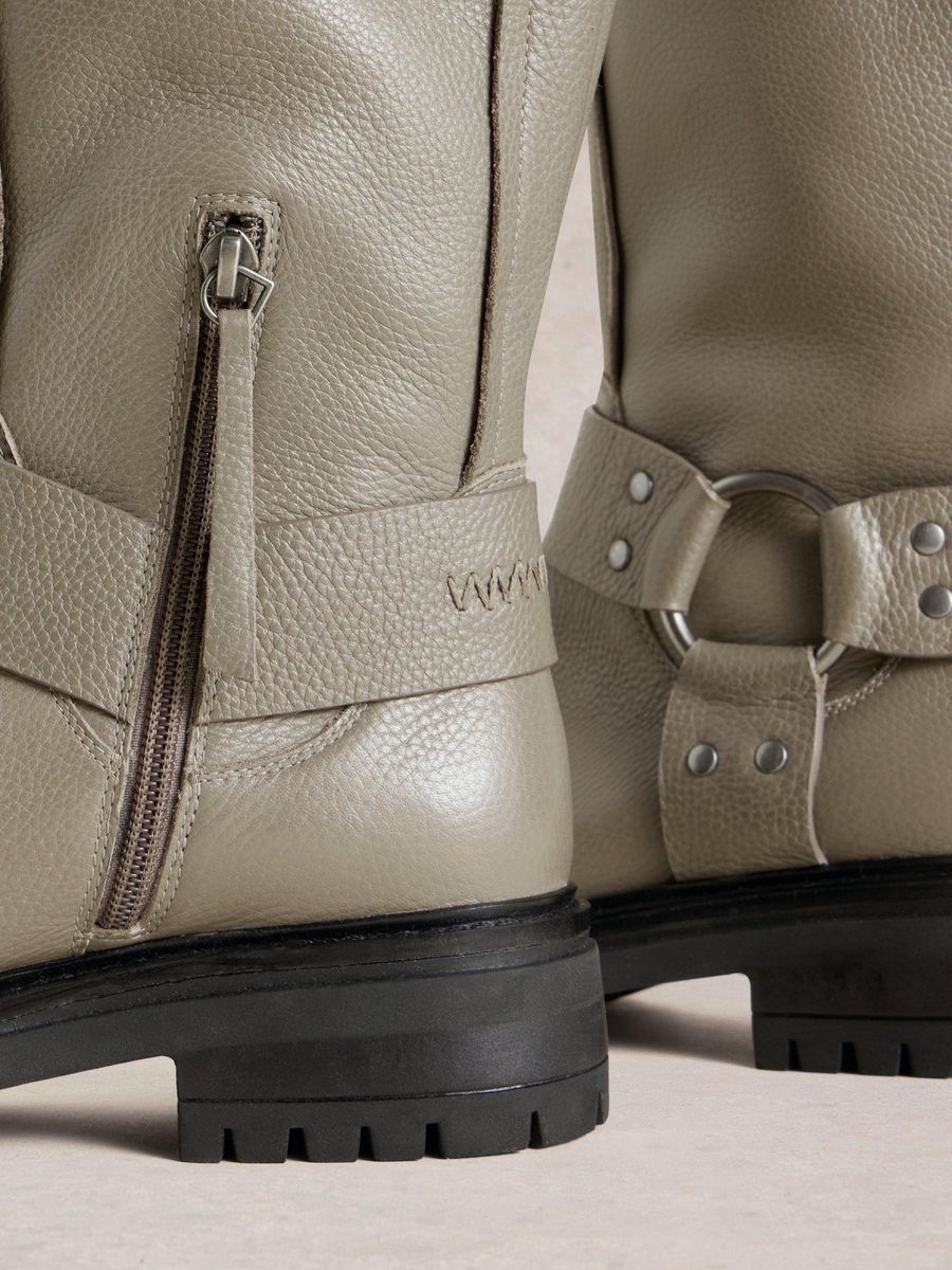 Biker-Boots aus genarbtem Leder