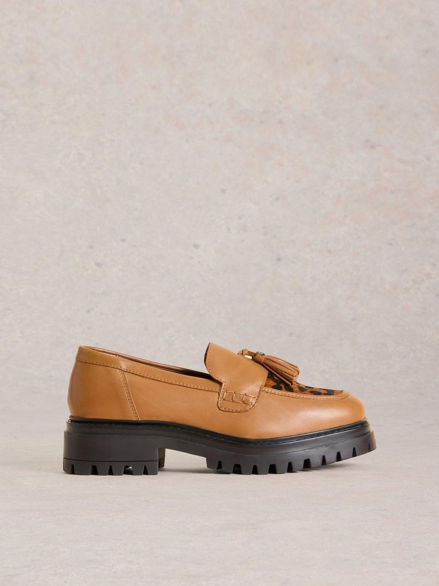 Trotteur-Loafer mit Leopardenmuster und Quasten