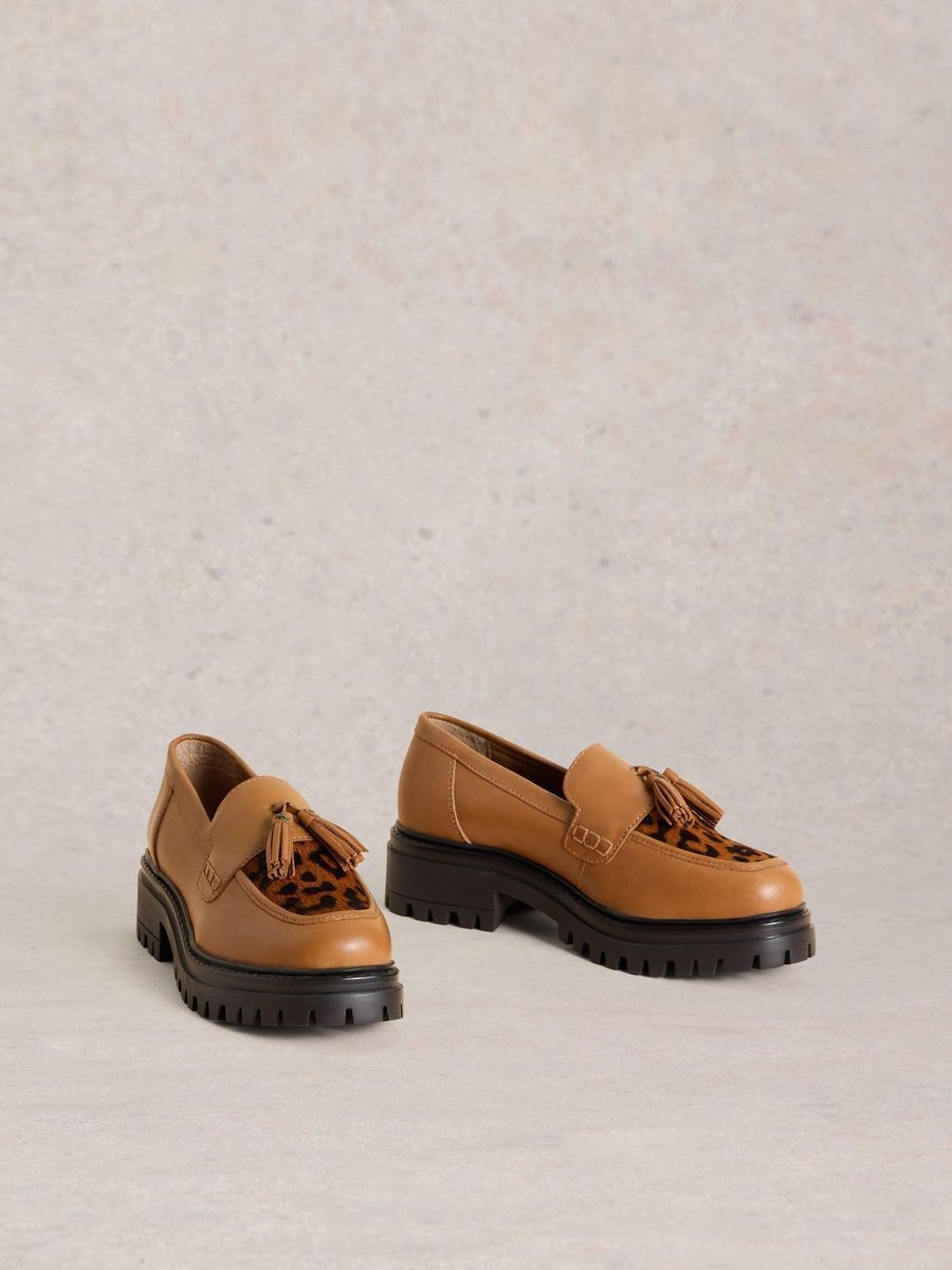 Trotteur-Loafer mit Leopardenmuster und Quasten