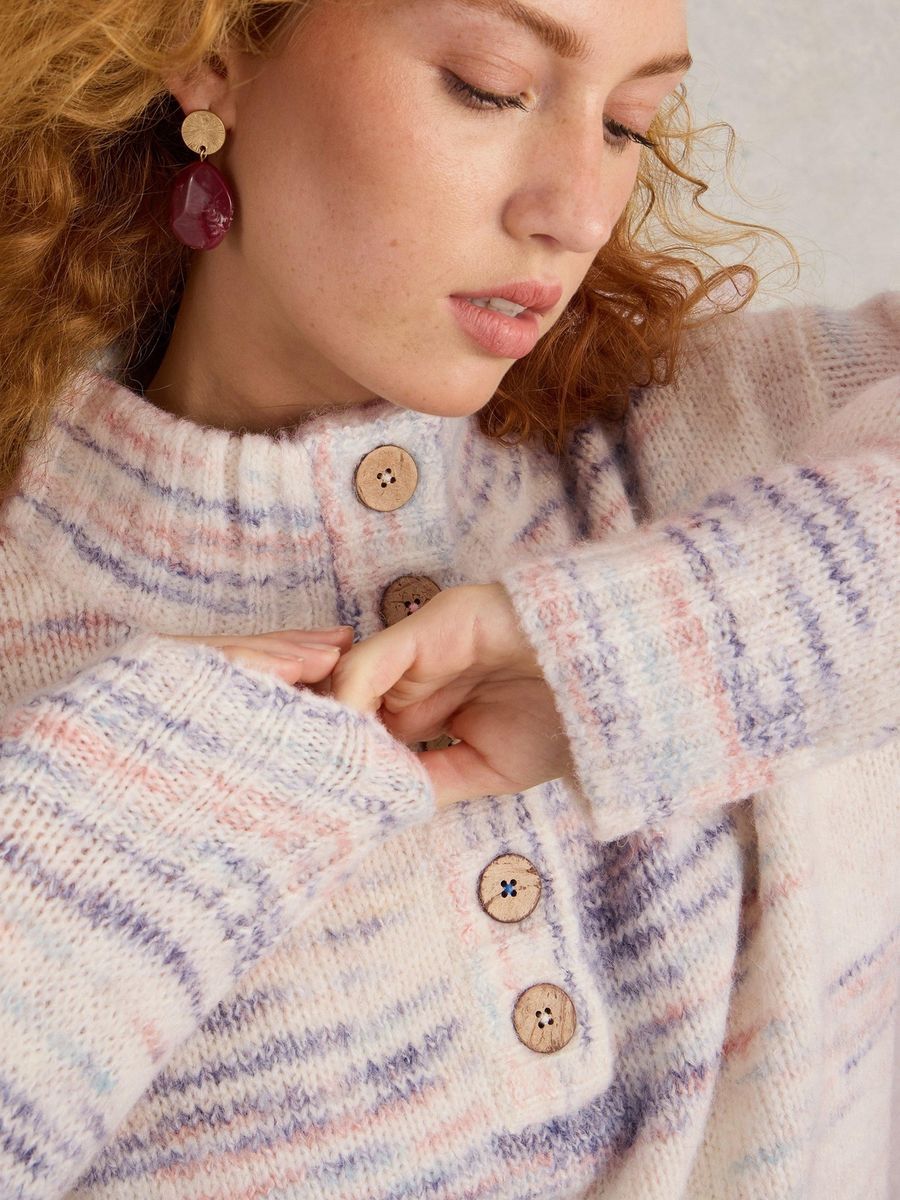 Space-Dye Strickpullover mit Knopfleiste