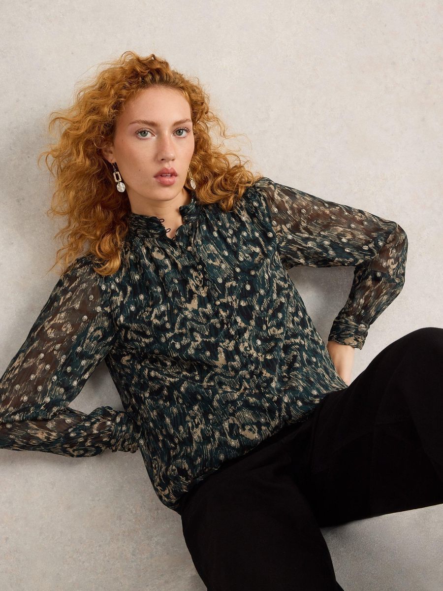 Fließende Chiffonbluse mit Metallic-Akzenten