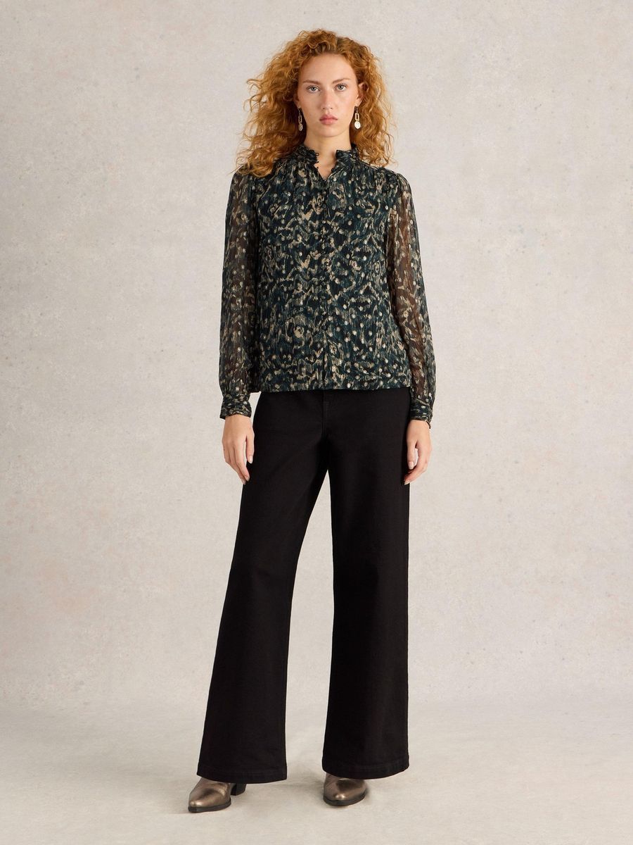 Fließende Chiffonbluse mit Metallic-Akzenten