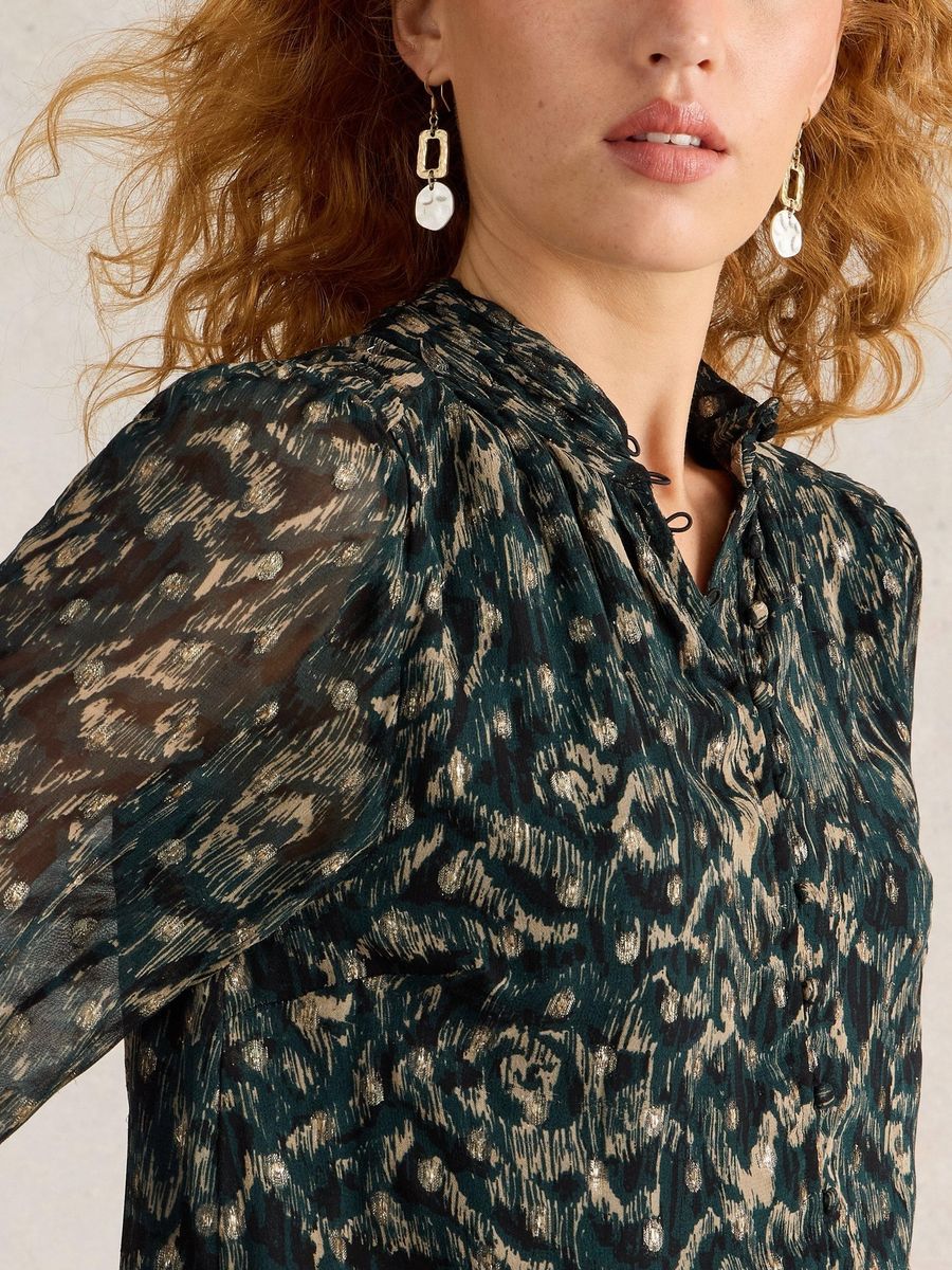 Fließende Chiffonbluse mit Metallic-Akzenten