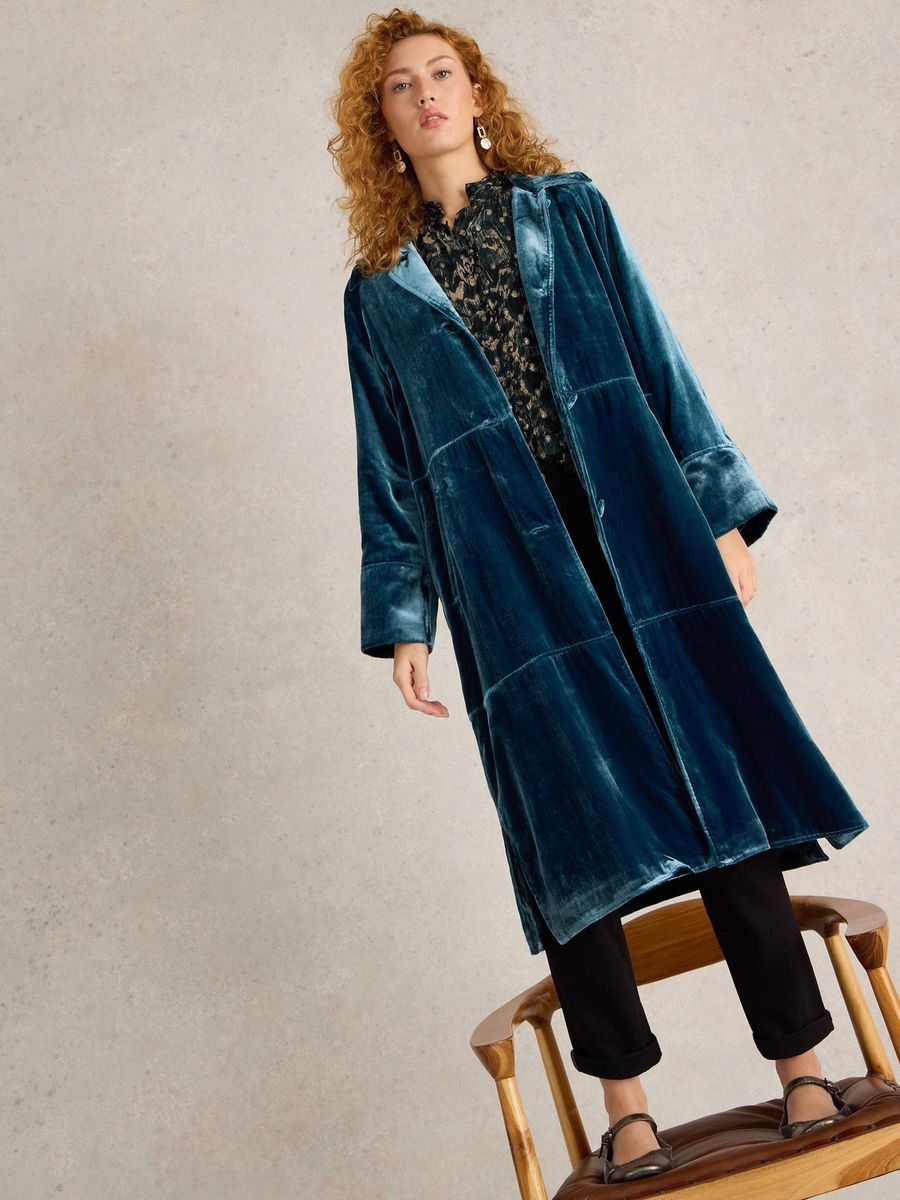 Eleganter Langer Samt-Duster-Mantel