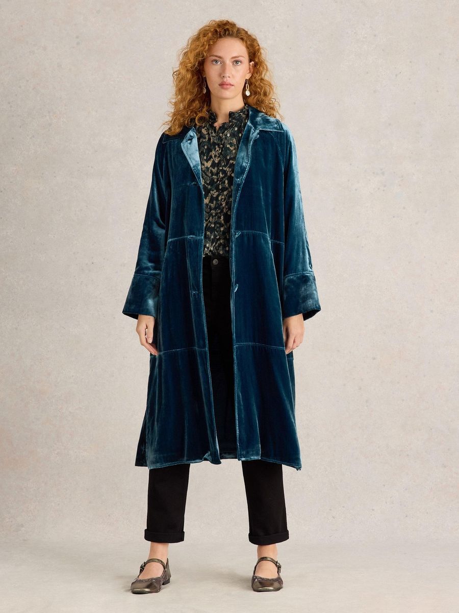 Eleganter Langer Samt-Duster-Mantel